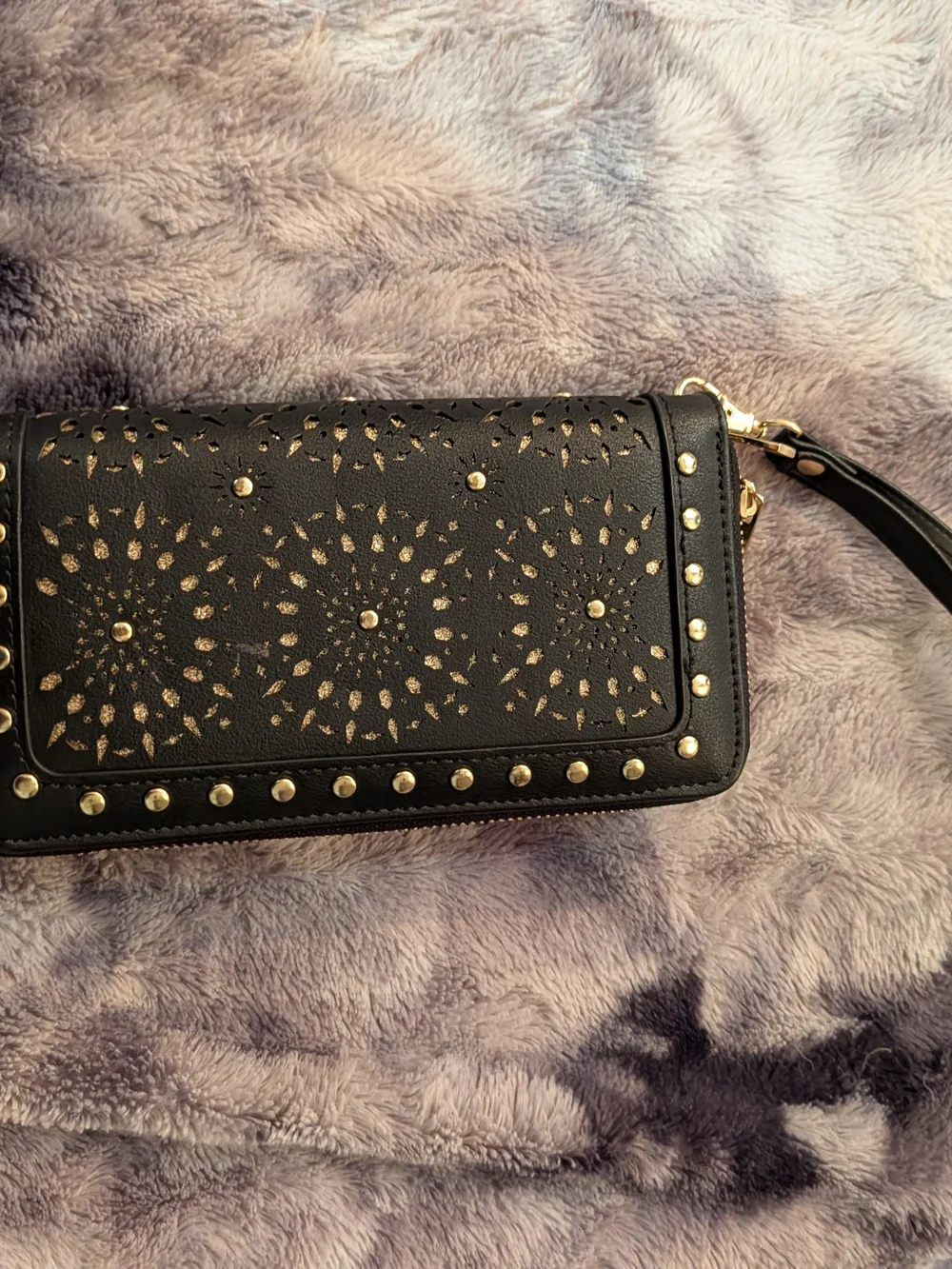 Black Wristlet Clutch with Gold Studs